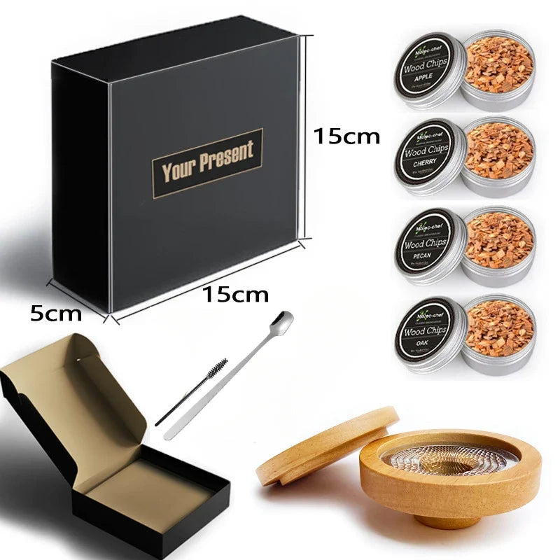 Wooden Smoker Kit for Whiskey Cocktails, Drinks, Kitchen Bar Accessories, and Home Brewing Essentials