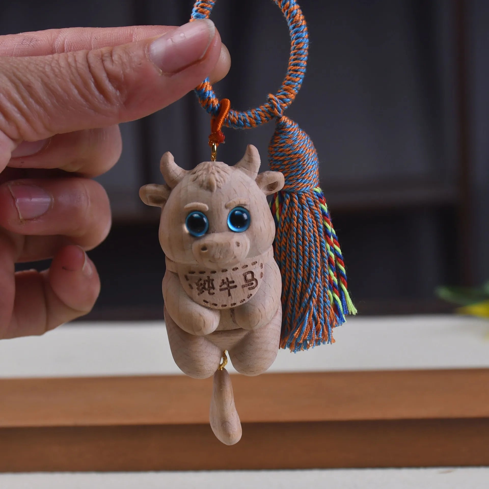 Lovely Cartoon Kitten Beech Carving Keychain Solid Wood Tassel Rope Bag Hanging Accessories Gift Wholesale