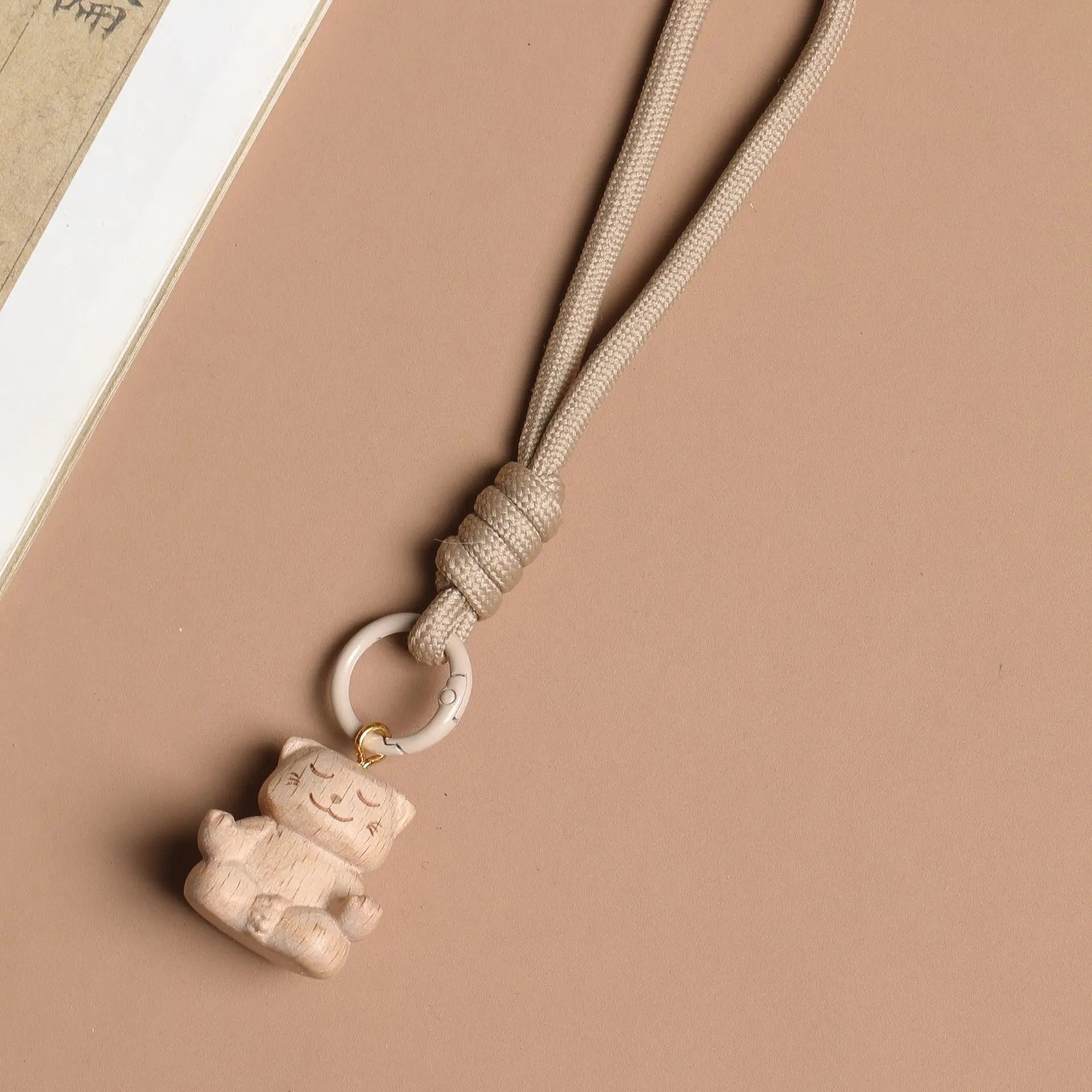 Lovely Cartoon Kitten Beech Carving Keychain Solid Wood Tassel Rope Bag Hanging Accessories Gift Wholesale