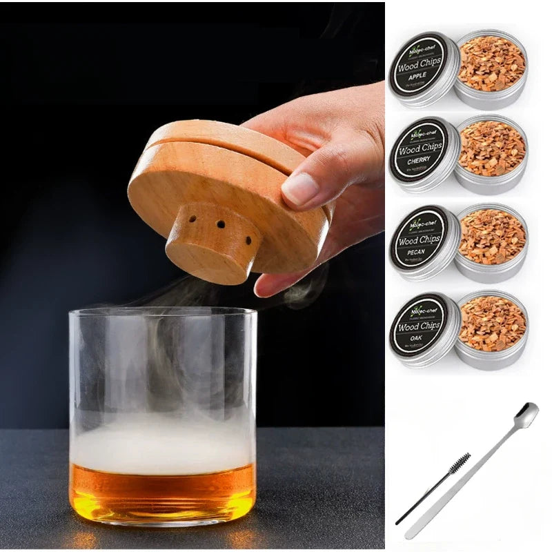 Wooden Smoker Kit for Whiskey Cocktails, Drinks, Kitchen Bar Accessories, and Home Brewing Essentials