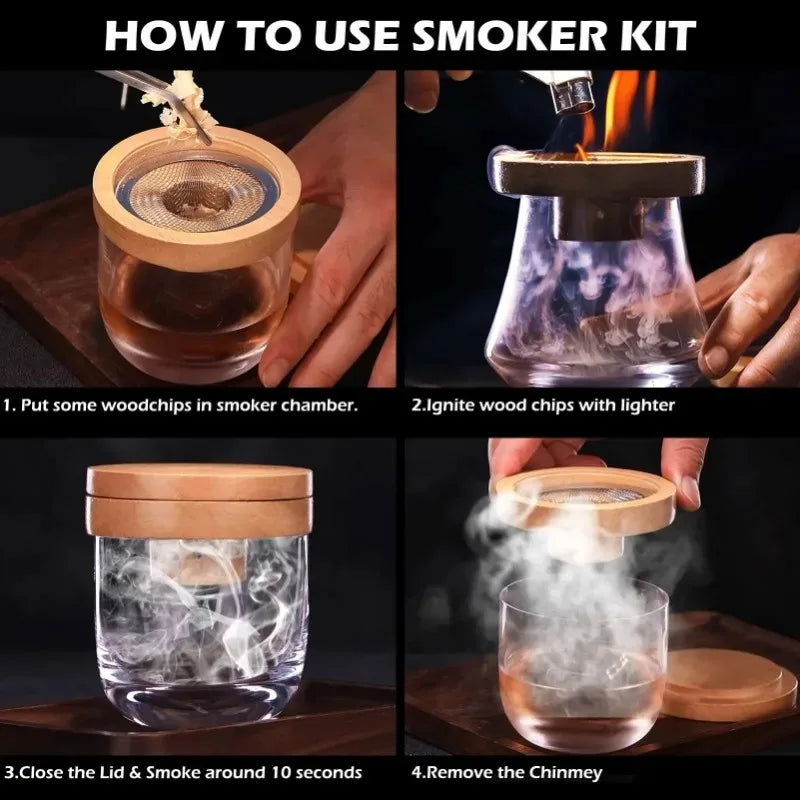 Wooden Smoker Kit for Whiskey Cocktails, Drinks, Kitchen Bar Accessories, and Home Brewing Essentials